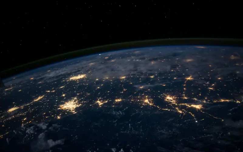Earth at night with city lights